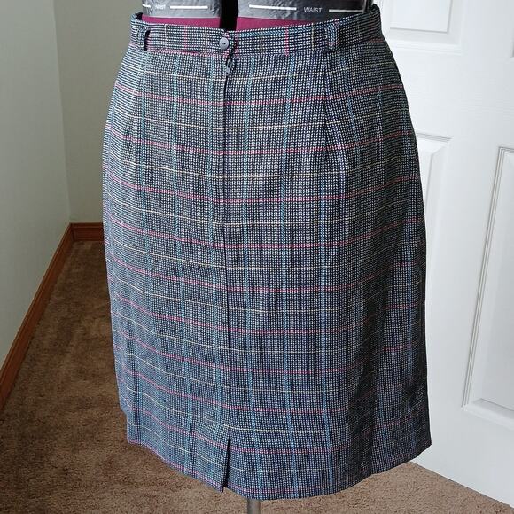 Worthington Vintage Wool Pencil Skirt 16 midi pockets black houndstooth +belt - Picture 4 of 16